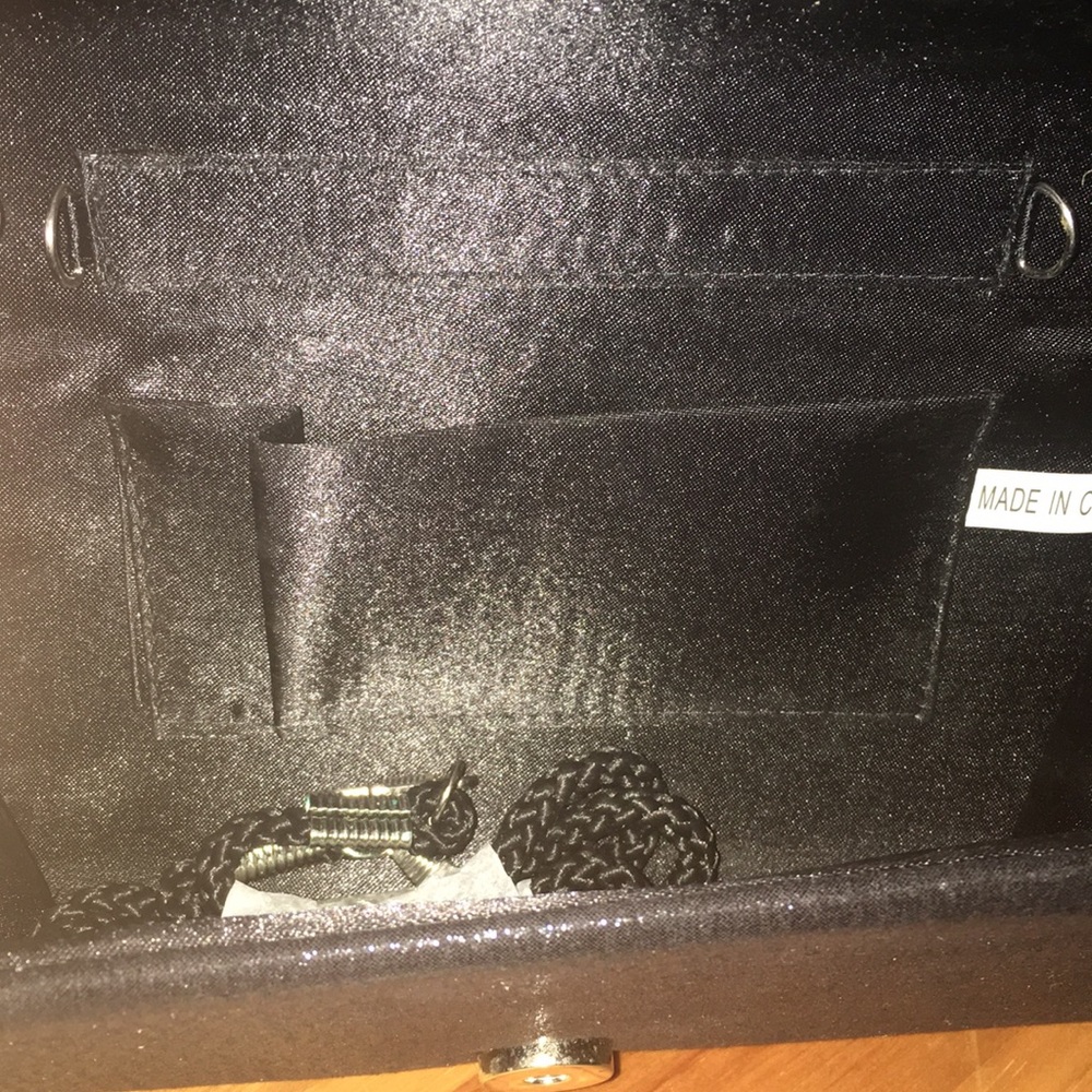 Black Evening Clutch/Crossbody Purse with a Rhinestone and Baguette Crystal Trim - Picture 5 of 6